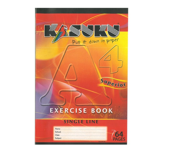 Kasuku A4 64 Pages Exercise Books Single line/ Ruled 11 Books and 1 Book Squared.