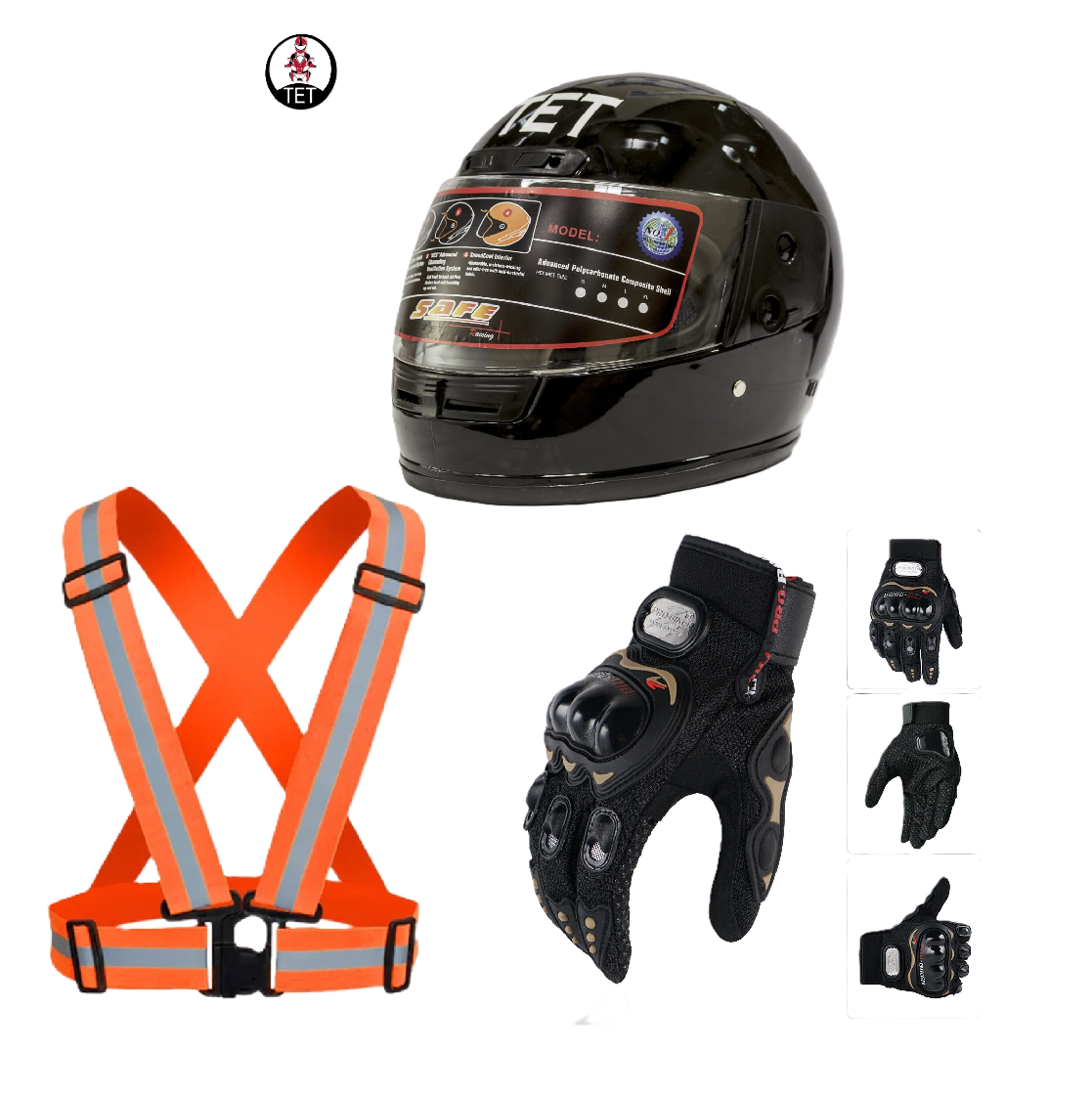 Motorcycle Protective Gears: Reflective Straps, Gloves and Helmet