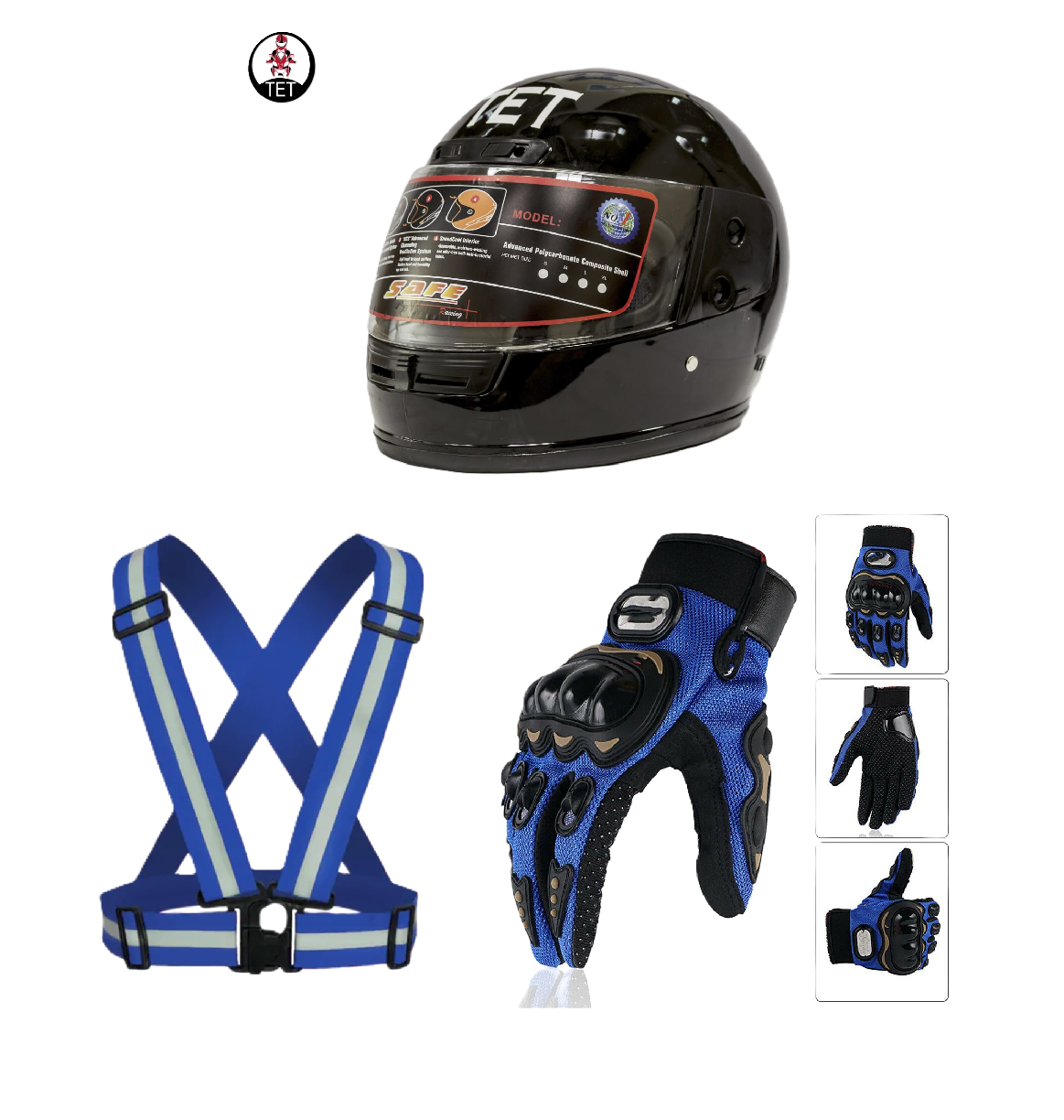 Motorcycle Protective Gears: Reflective Straps, Gloves and Helmet