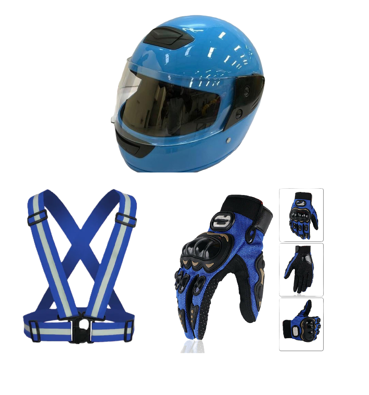 Motorcycle Protective Gears: Reflective Straps, Gloves and Helmet