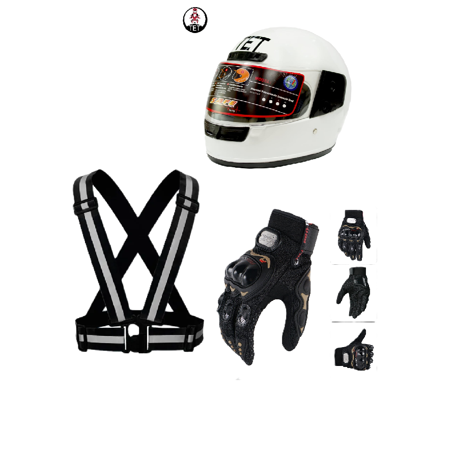 Motorcycle Protective Gears: Reflective Straps, Gloves and Helmet