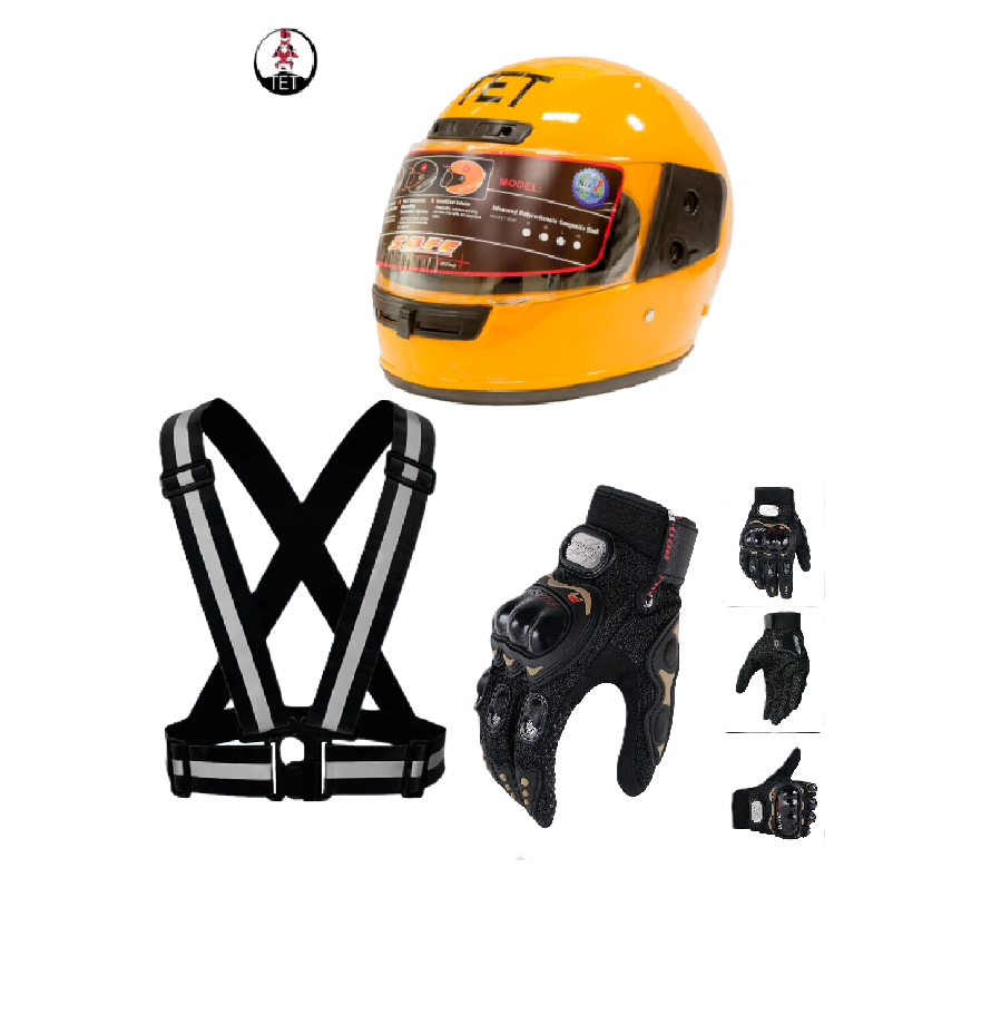 Motorcycle Protective Gears: Reflective Straps, Gloves and Helmet