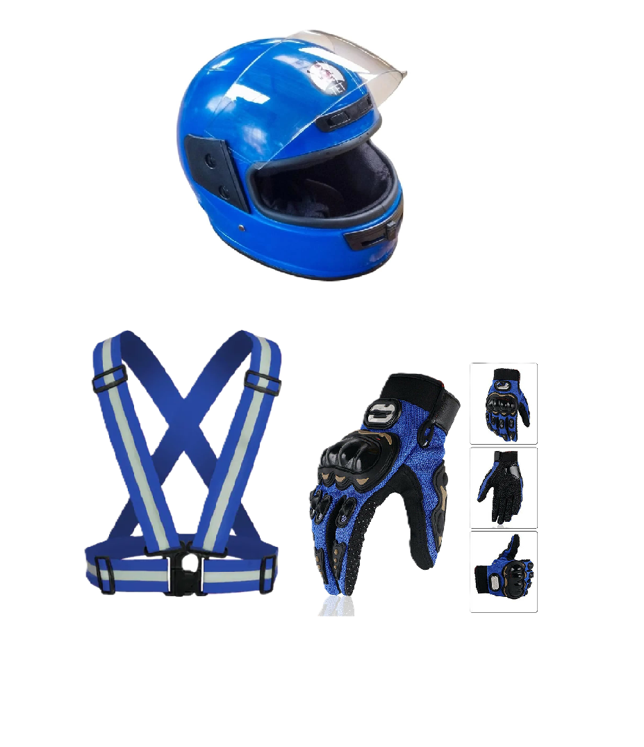 Motorcycle Protective Gears: Reflective Straps, Gloves and Helmet