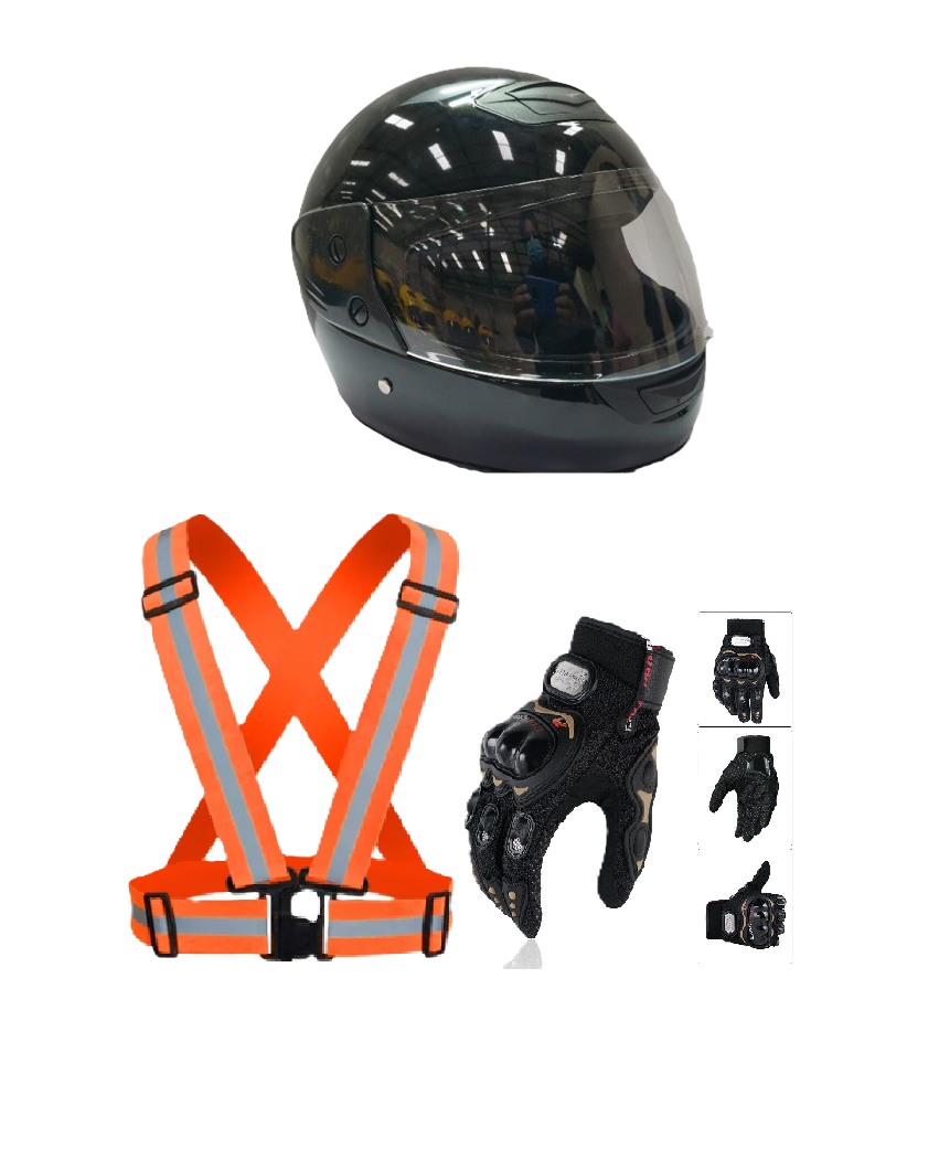 Motorcycle Protective Gears: Reflective Straps, Gloves and Helmet