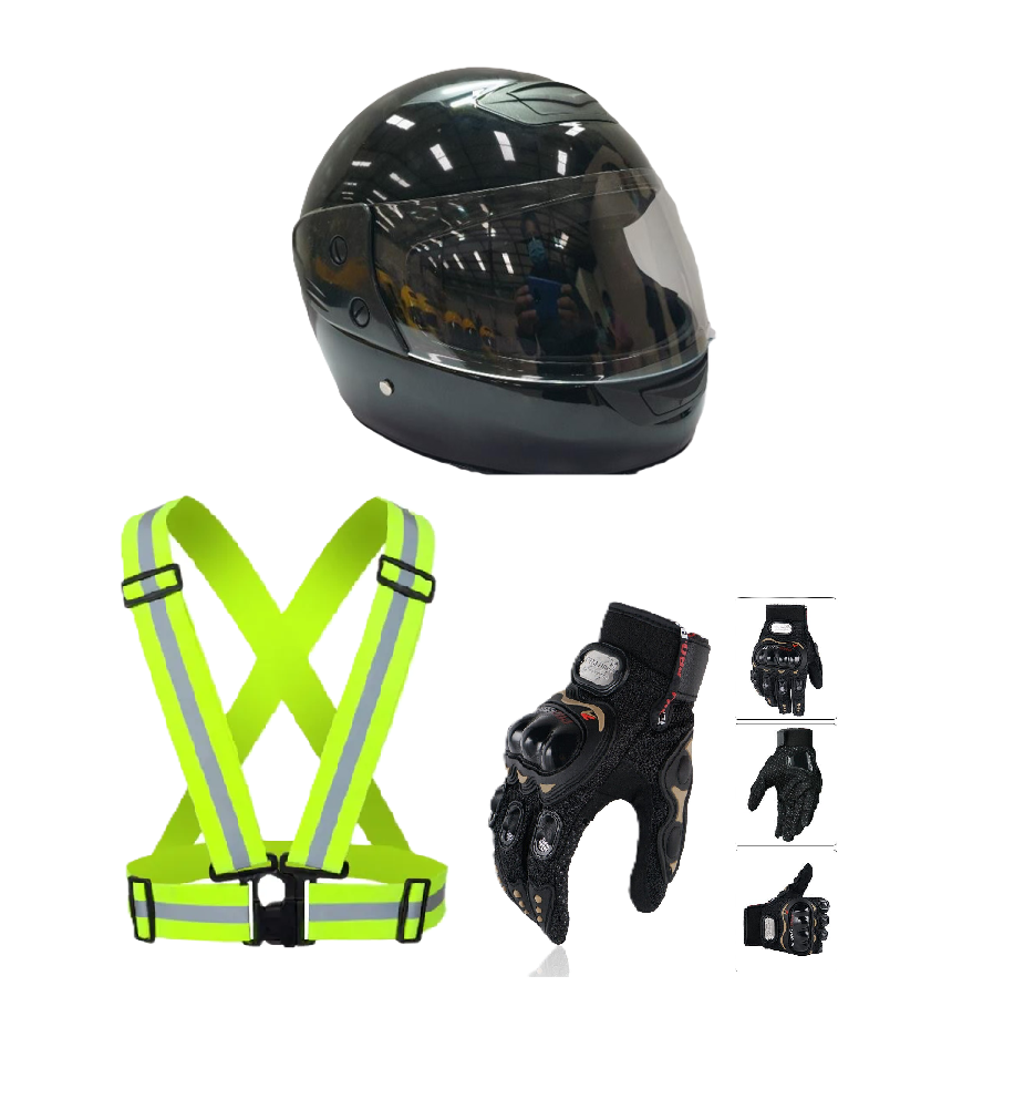 Motorcycle Protective Gears: Reflective Straps, Gloves and Helmet