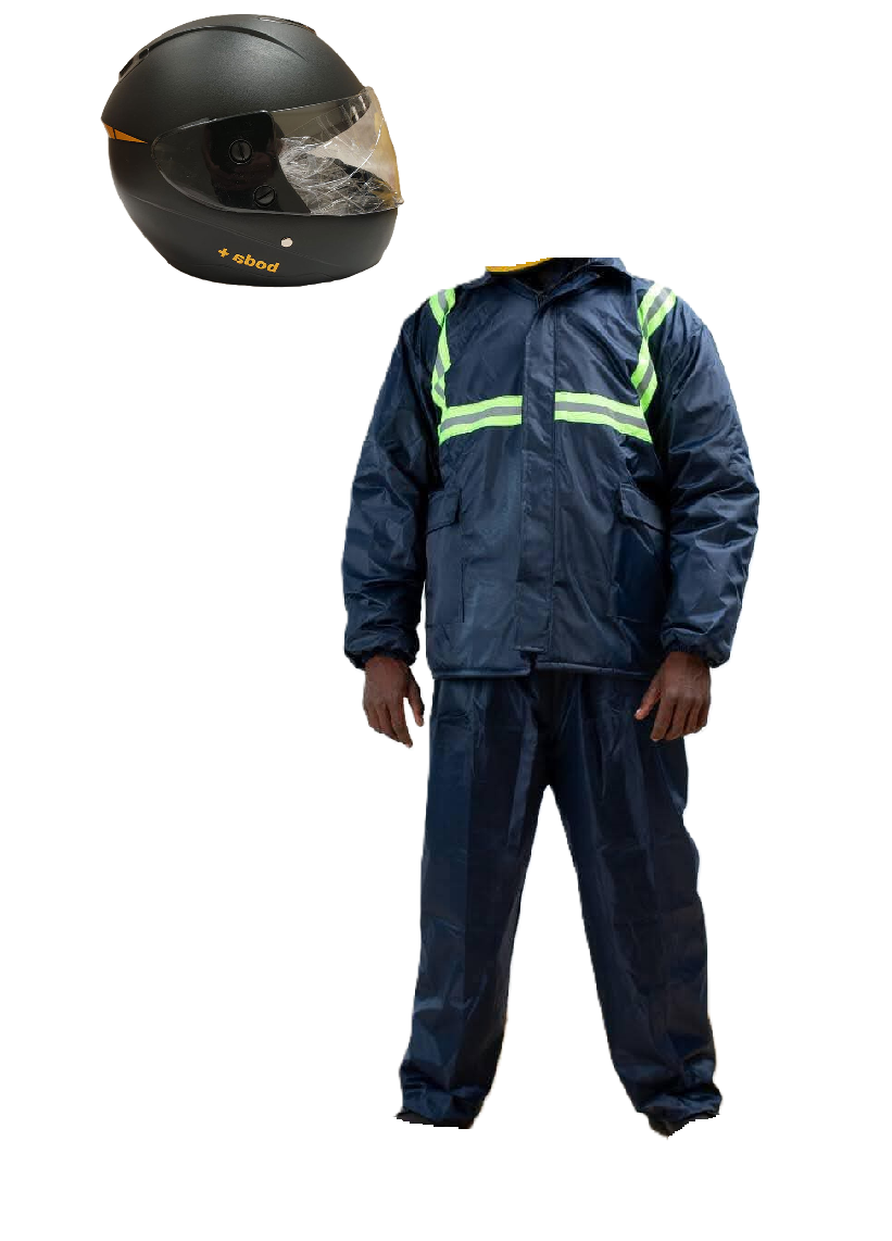 Motorcycle Riding Suit Navy Blue/ Black, Boda+ Half Head Black Helmet and Full Fingers Motorcycle Riding Gloves Set