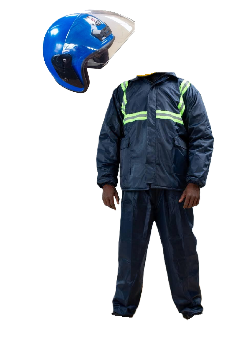 Motorcycle Riding Suit Navy Blue/ Black, Boda+ Half Head Black Helmet and Full Fingers Motorcycle Riding Gloves Set