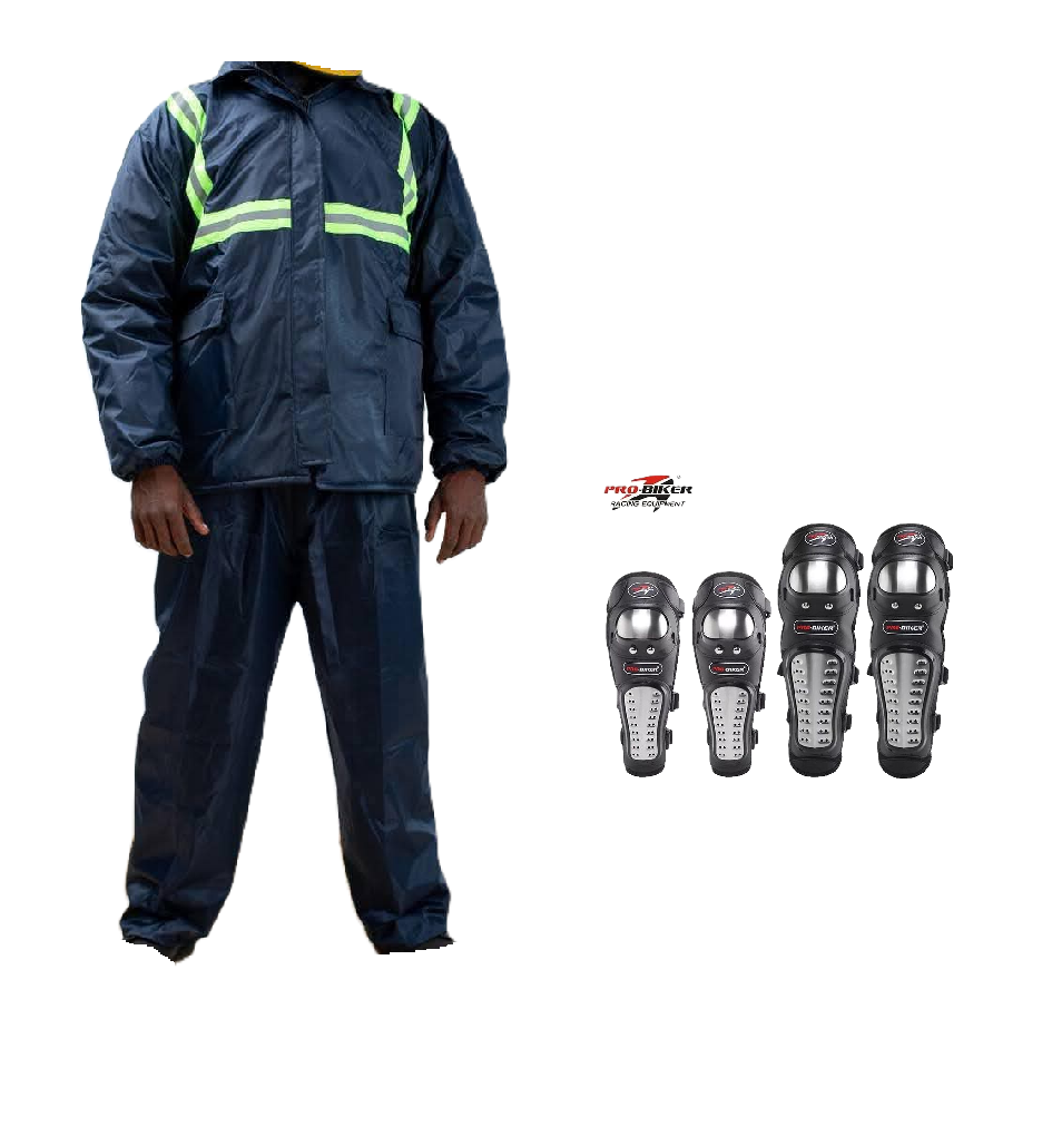 Motorcycle Riding Suit Navy Blue/ Black, Boda+ Half Head Black Helmet and Full Fingers Motorcycle Riding Gloves Set