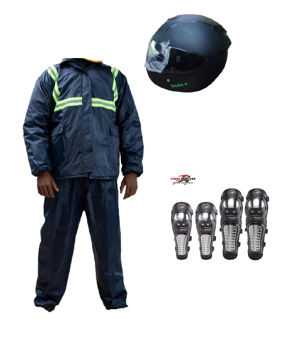 Motorcycle Riding Suit Navy Blue/ Black, Boda+ Half Head Black Helmet and Full Fingers Motorcycle Riding Gloves Set