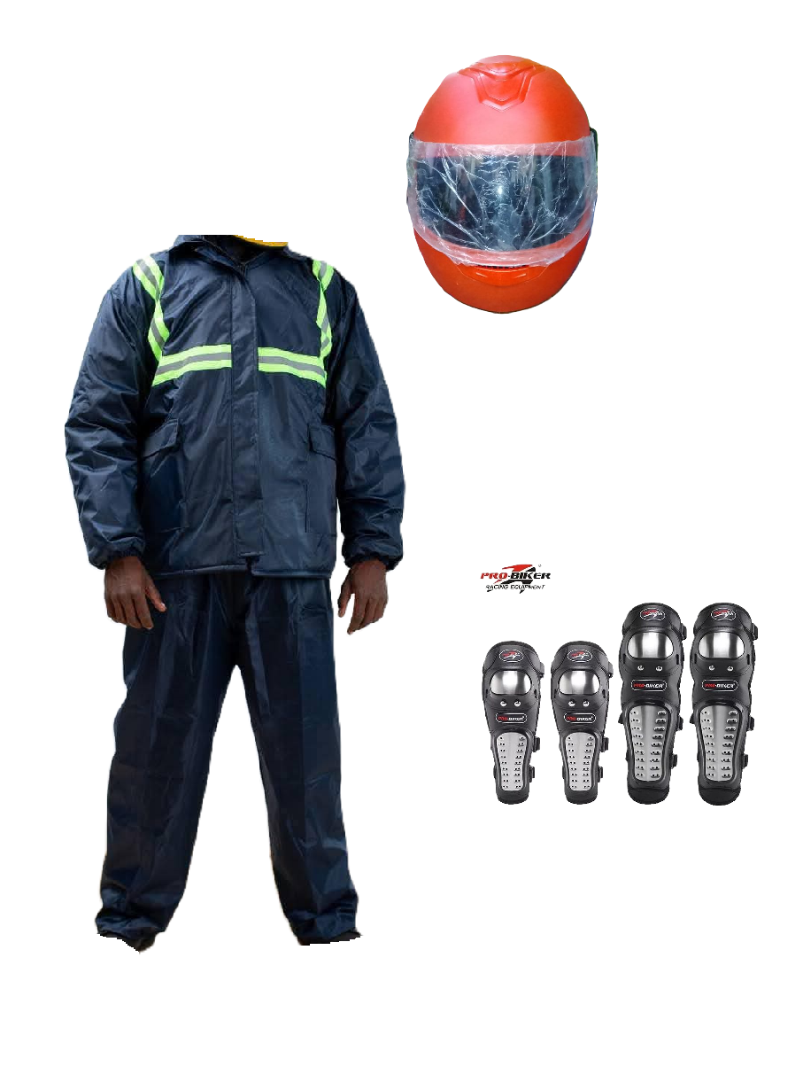 Motorcycle Riding Suit Navy Blue/ Black, Boda+ Half Head Black Helmet and Full Fingers Motorcycle Riding Gloves Set