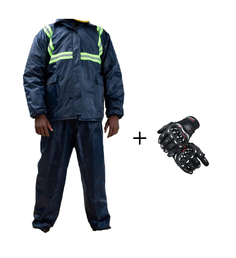 Motorcycle Riding Suit Navy Blue/ Black, Boda+ Half Head Black Helmet and Full Fingers Motorcycle Riding Gloves Set