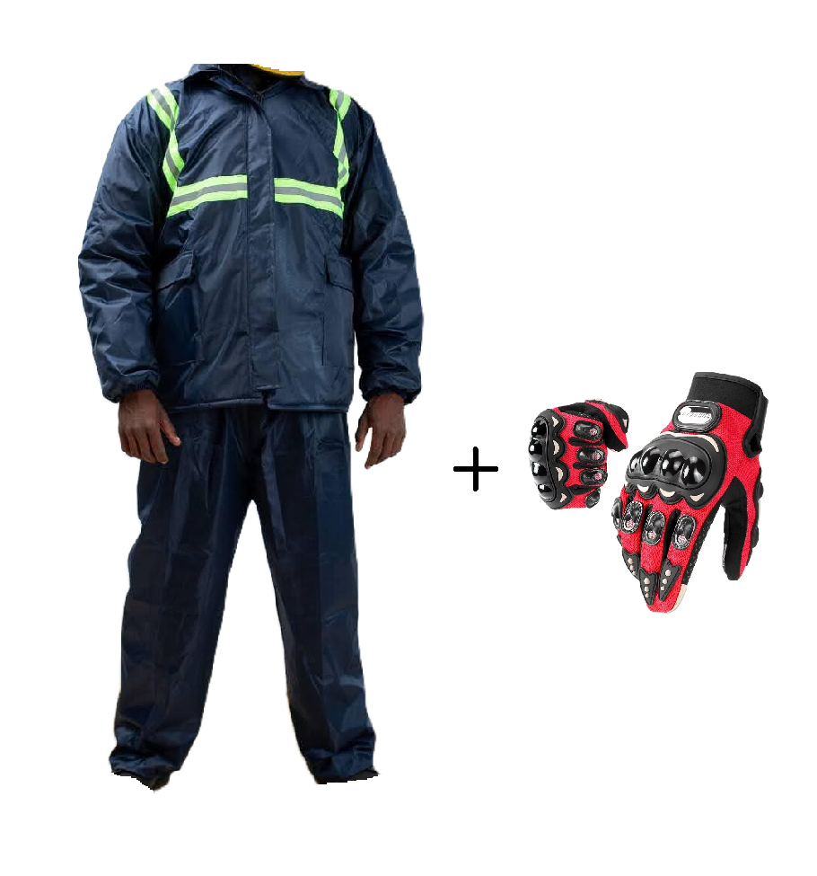 Motorcycle Riding Suit Navy Blue/ Black, Boda+ Half Head Black Helmet and Full Fingers Motorcycle Riding Gloves Set