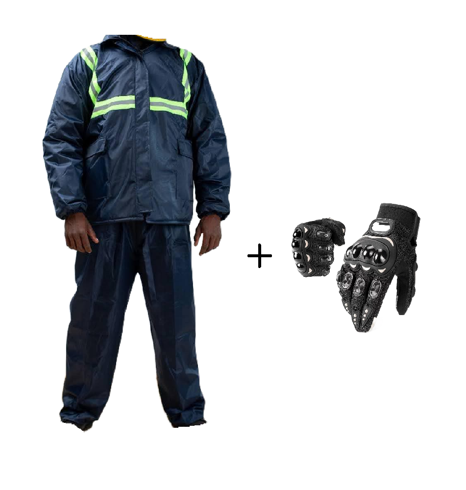 Motorcycle Riding Suit Navy Blue/ Black, Boda+ Half Head Black Helmet and Full Fingers Motorcycle Riding Gloves Set