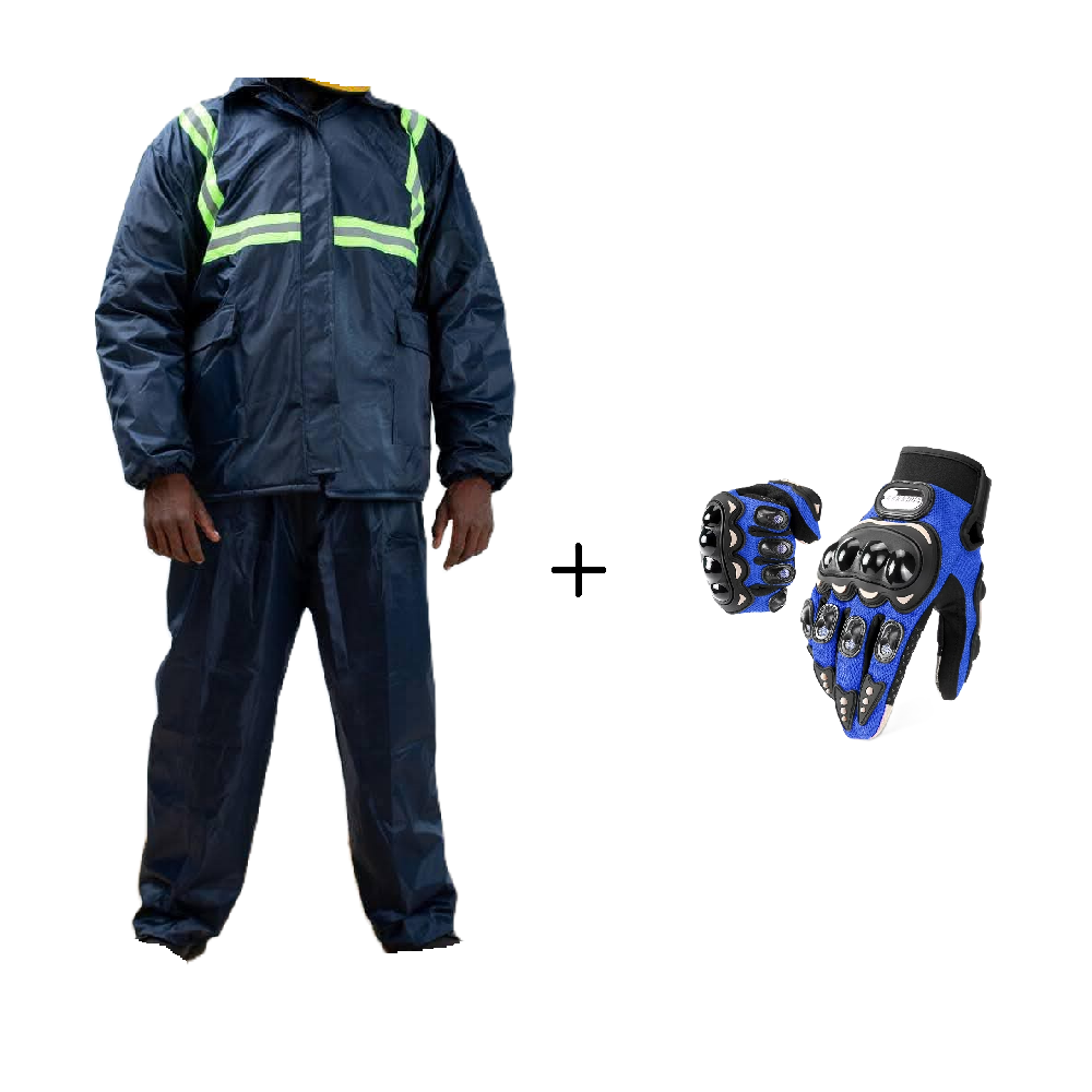 Motorcycle Riding Suit Navy Blue/ Black, Boda+ Half Head Black Helmet and Full Fingers Motorcycle Riding Gloves Set