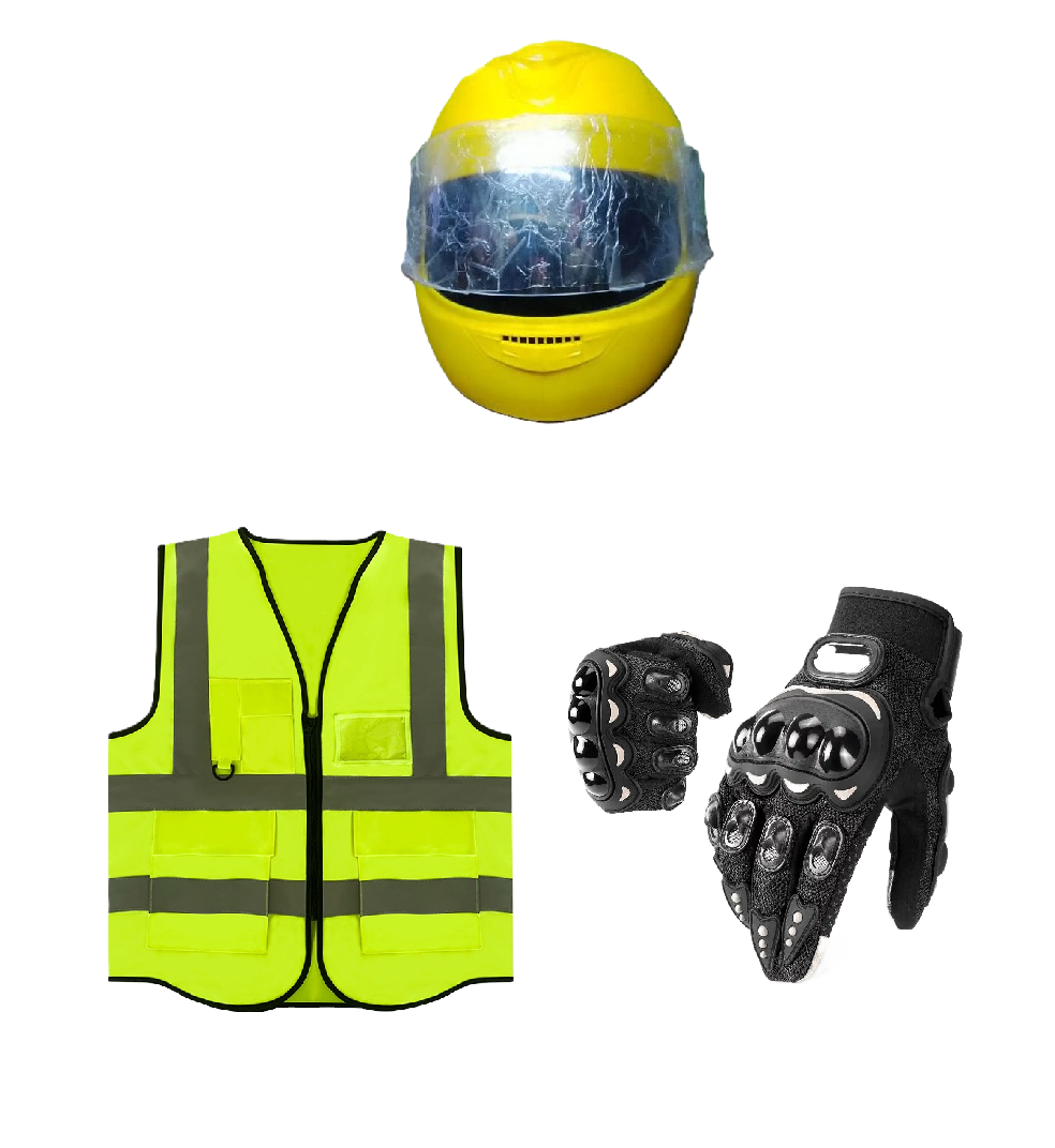 Motorcycle Riding Safety and Protective Gears. Ranges from Single Safety Gears to 3 Pieces Combo