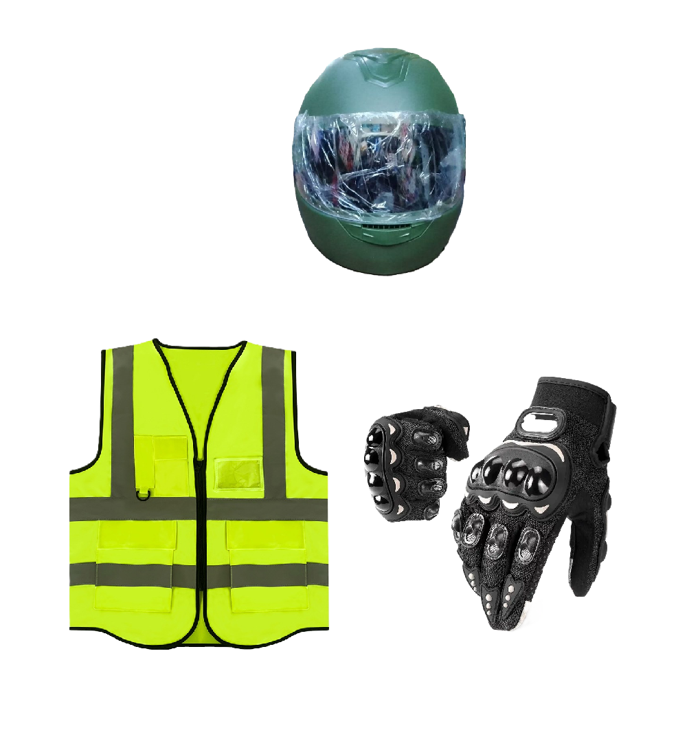 Motorcycle Riding Safety and Protective Gears. Ranges from Single Safety Gears to 3 Pieces Combo