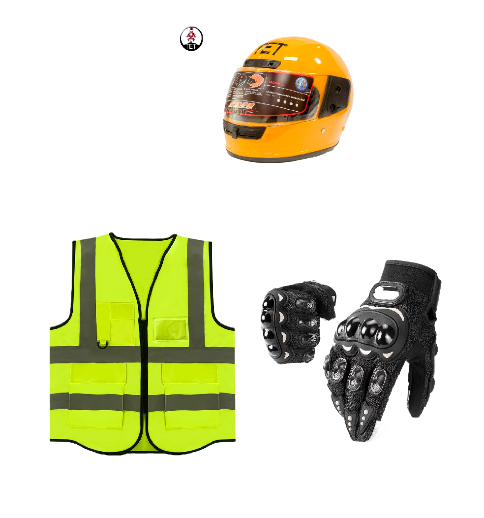 Motorcycle Riding Safety and Protective Gears. Ranges from Single Safety Gears to 3 Pieces Combo