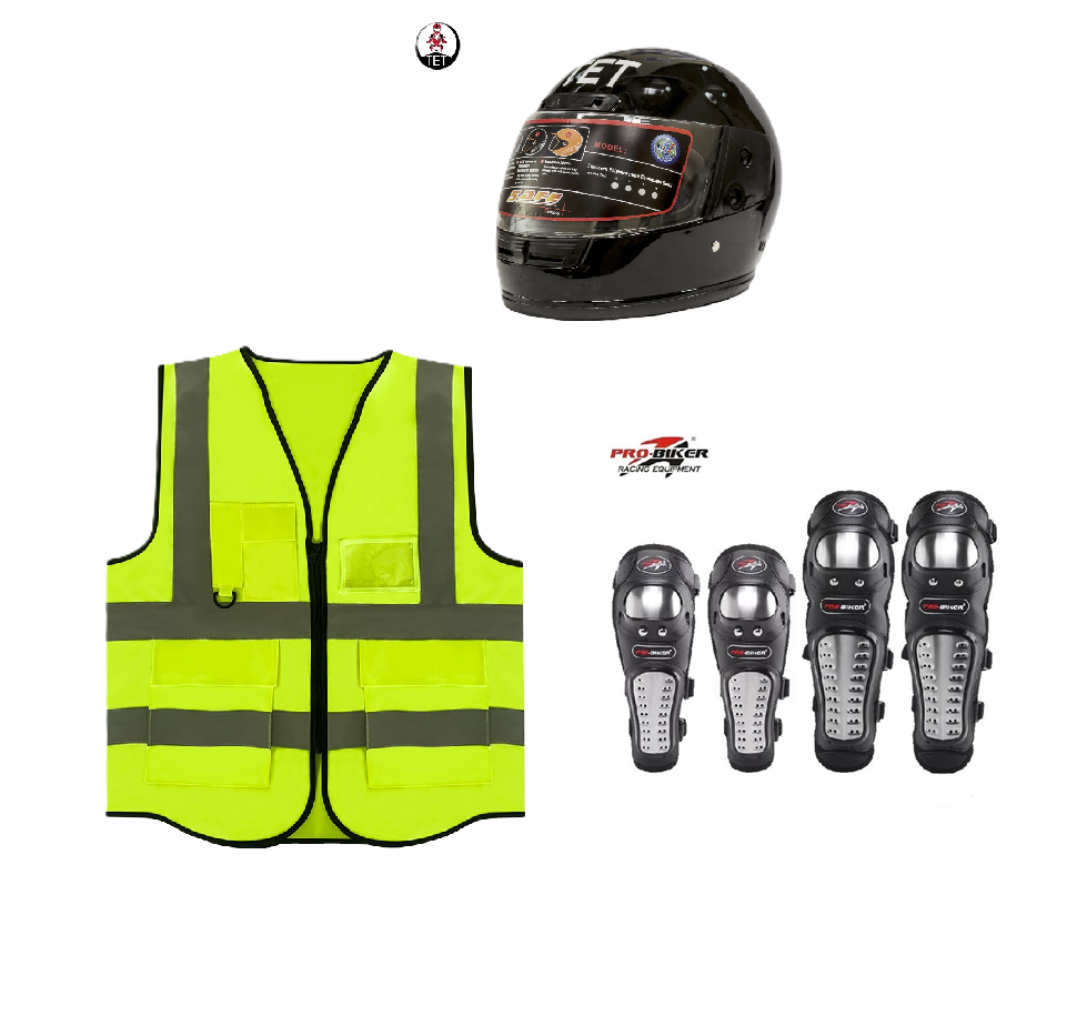 Motorcycle Riding Safety and Protective Gears. Ranges from Single Safety Gears to 3 Pieces Combo