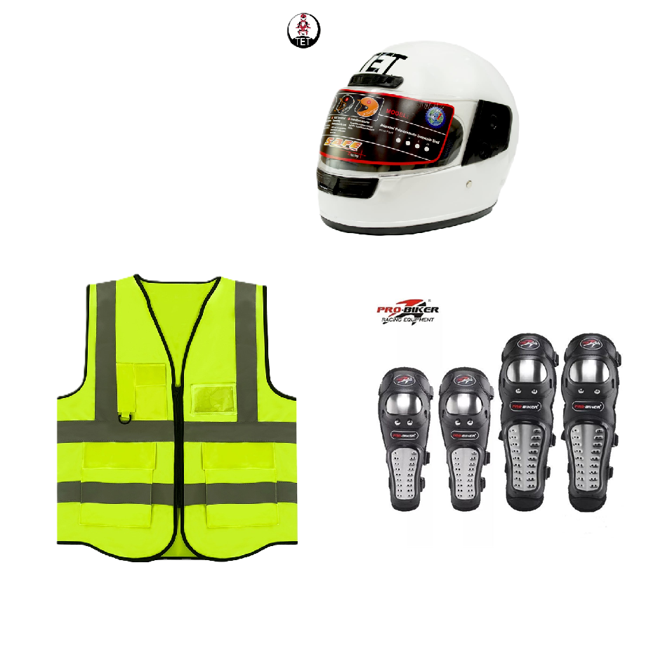 Motorcycle Riding Safety and Protective Gears. Ranges from Single Safety Gears to 3 Pieces Combo
