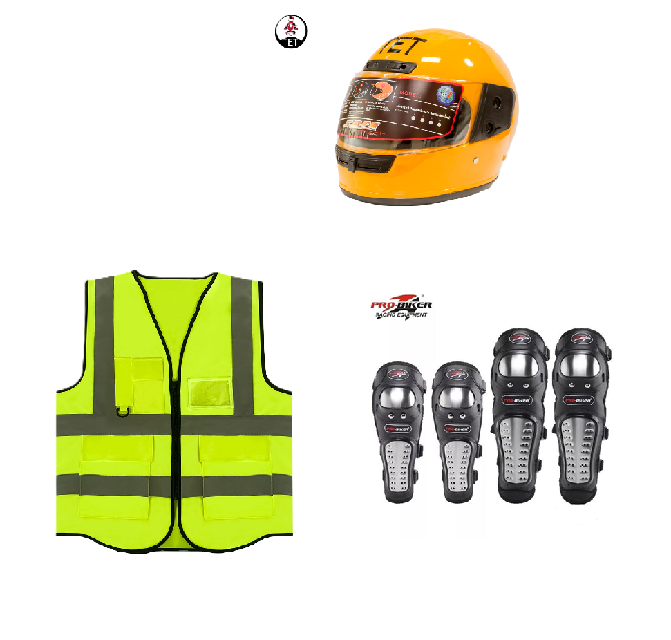 Motorcycle Riding Safety and Protective Gears. Ranges from Single Safety Gears to 3 Pieces Combo