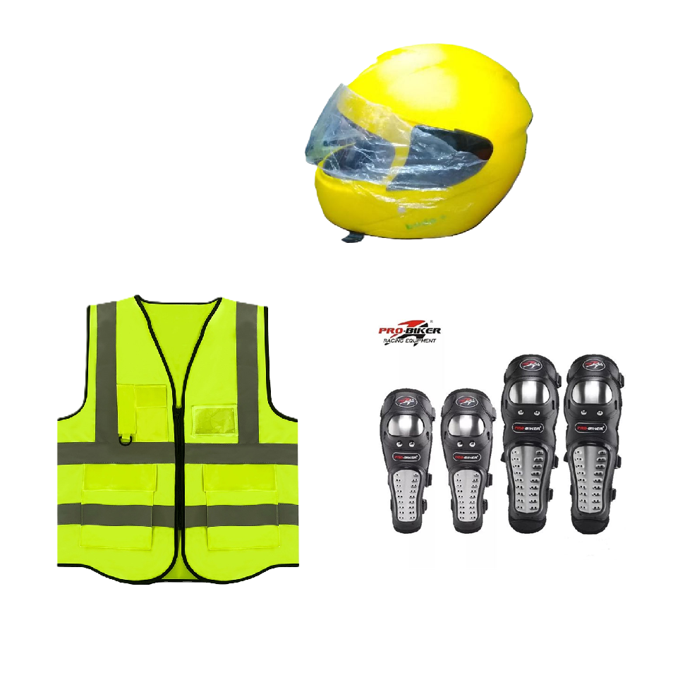 Motorcycle Riding Safety and Protective Gears. Ranges from Single Safety Gears to 3 Pieces Combo