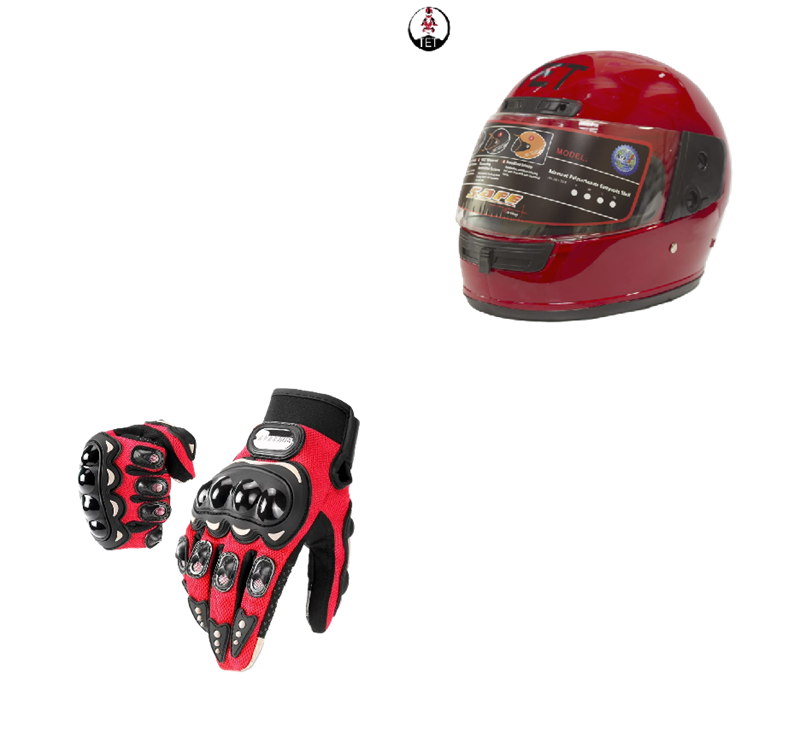 Motorcycle Riders Shield and Safety Duo Kit: TET Full Head Helmet and Riding Full-Finger Gloves