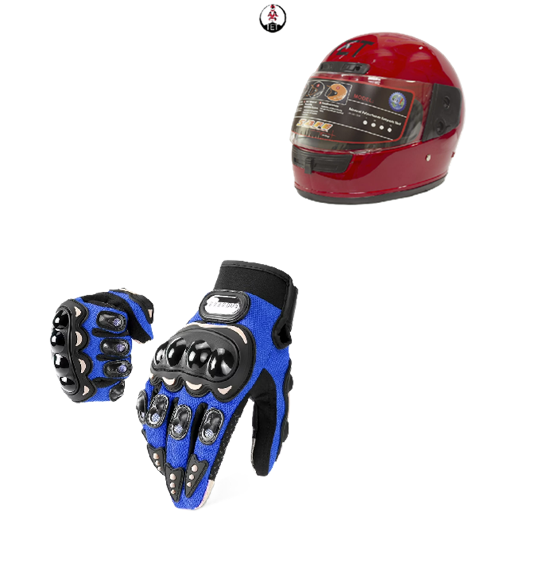 Motorcycle Riders Shield and Safety Duo Kit: TET Full Head Helmet and Riding Full-Finger Gloves