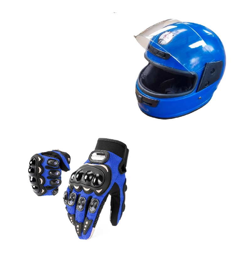 Motorcycle Riders Shield and Safety Duo Kit: TET Full Head Helmet and Riding Full-Finger Gloves