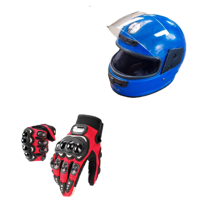 Motorcycle Riders Shield and Safety Duo Kit: TET Full Head Helmet and Riding Full-Finger Gloves