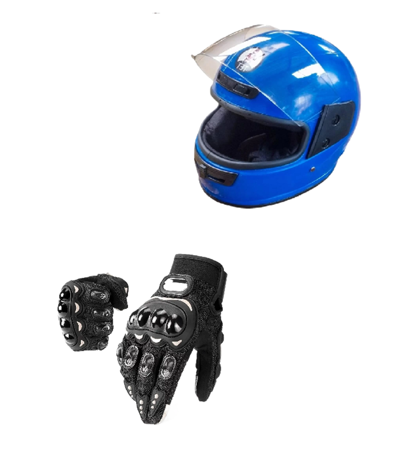 Motorcycle Riders Shield and Safety Duo Kit: TET Full Head Helmet and Riding Full-Finger Gloves