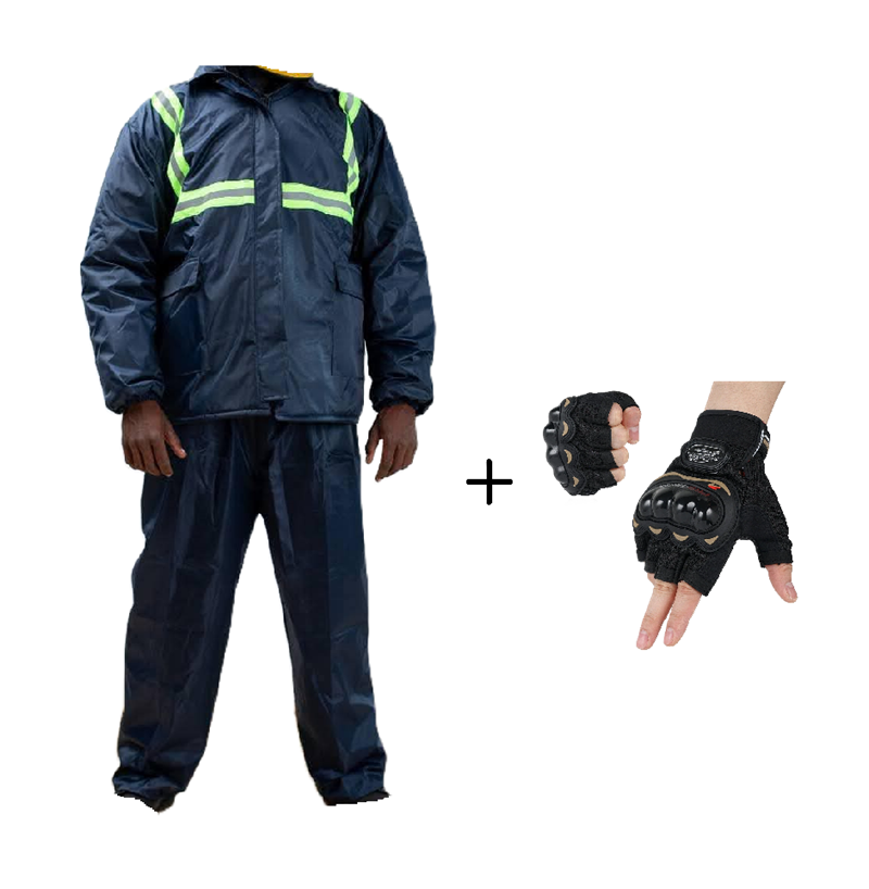 Motorcycle Storm Guard Pro 2-Piece Rider Rain & Grip Set: Waterproof Rain Suit and Riding Gloves Sets- Pro-Biker & Monster Energy Gloves