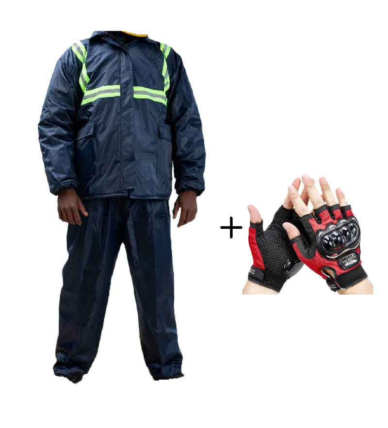 Motorcycle Storm Guard Pro 2-Piece Rider Rain & Grip Set: Waterproof Rain Suit and Riding Gloves Sets- Pro-Biker & Monster Energy Gloves