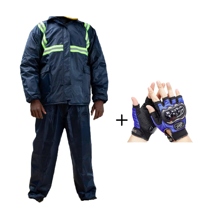 Motorcycle Storm Guard Pro 2-Piece Rider Rain & Grip Set: Waterproof Rain Suit and Riding Gloves Sets- Pro-Biker & Monster Energy Gloves