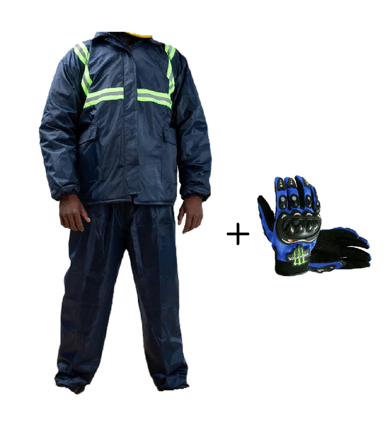Motorcycle Storm Guard Pro 2-Piece Rider Rain & Grip Set: Waterproof Rain Suit and Riding Gloves Sets- Pro-Biker & Monster Energy Gloves