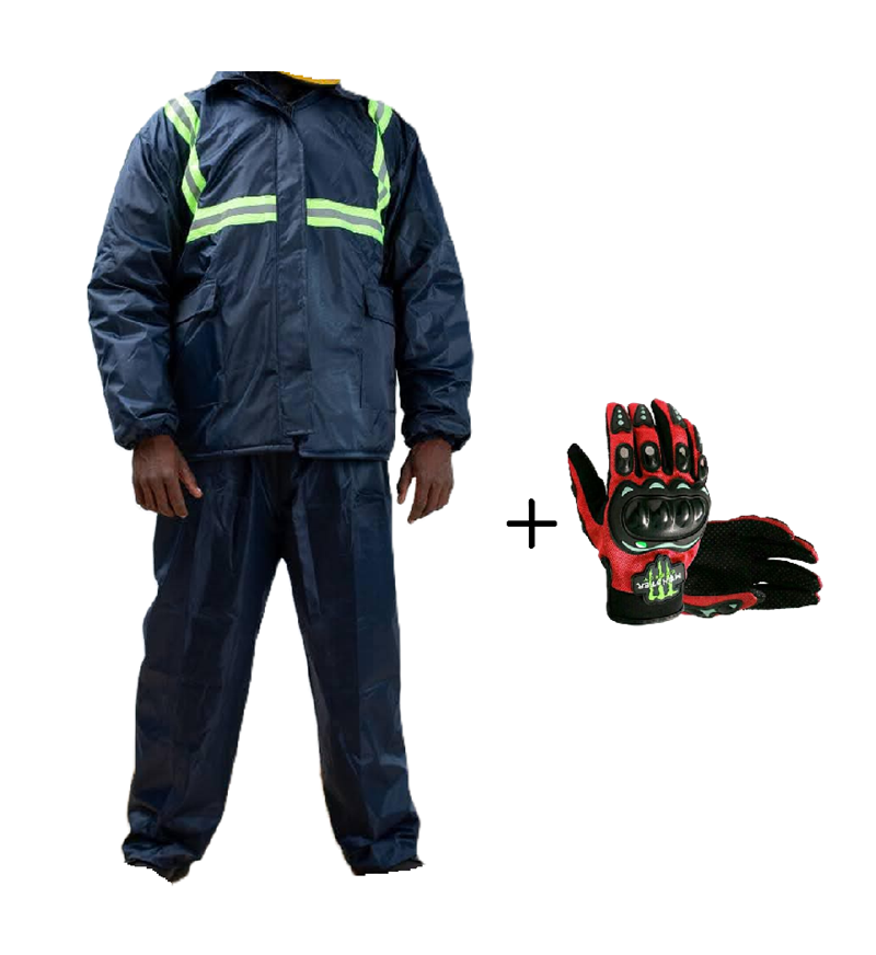 Motorcycle Storm Guard Pro 2-Piece Rider Rain & Grip Set: Waterproof Rain Suit and Riding Gloves Sets- Pro-Biker & Monster Energy Gloves
