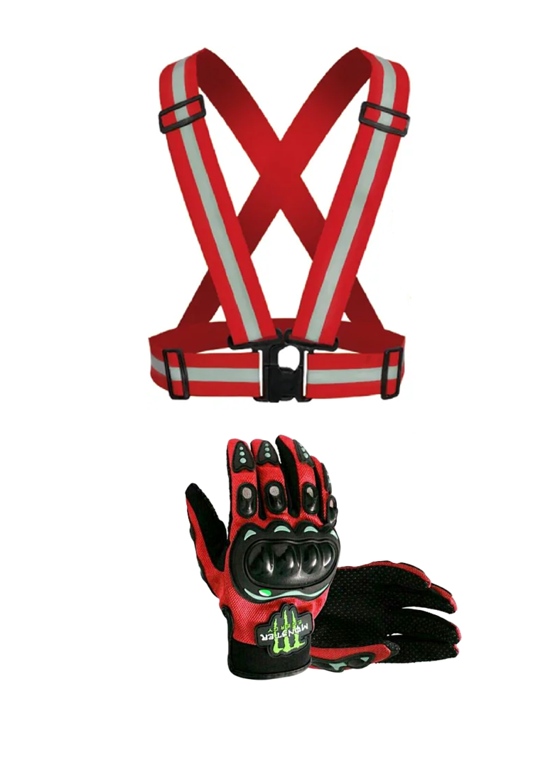 Motorcycle Vision and Safety Grip Safety Gears: Reflective Straps and Full/Half Riding Gloves