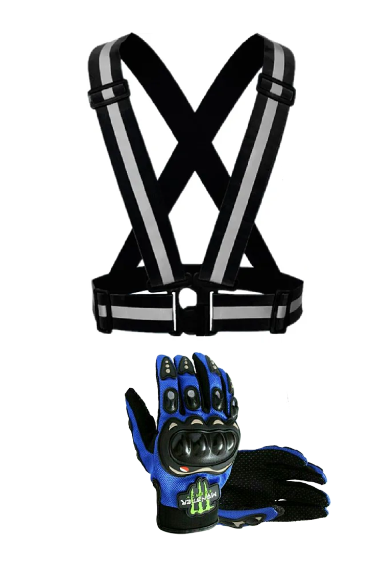 Motorcycle Vision and Safety Grip Safety Gears: Reflective Straps and Full/Half Riding Gloves