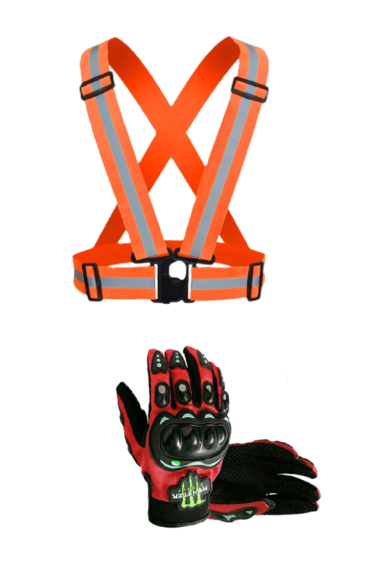 Motorcycle Vision and Safety Grip Safety Gears: Reflective Straps and Full/Half Riding Gloves