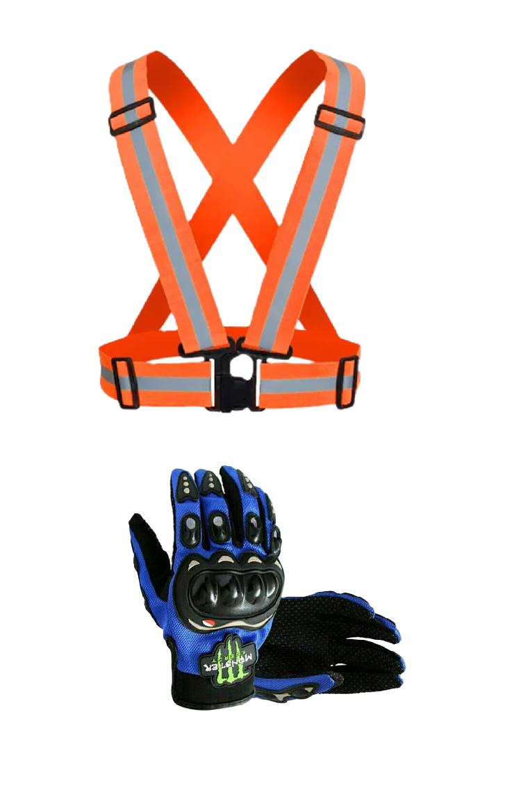 Motorcycle Vision and Safety Grip Safety Gears: Reflective Straps and Full/Half Riding Gloves