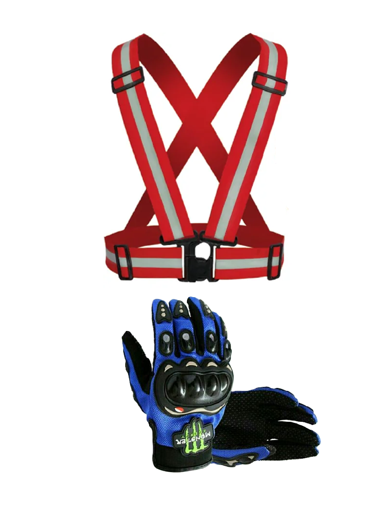 Motorcycle Vision and Safety Grip Safety Gears: Reflective Straps and Full/Half Riding Gloves