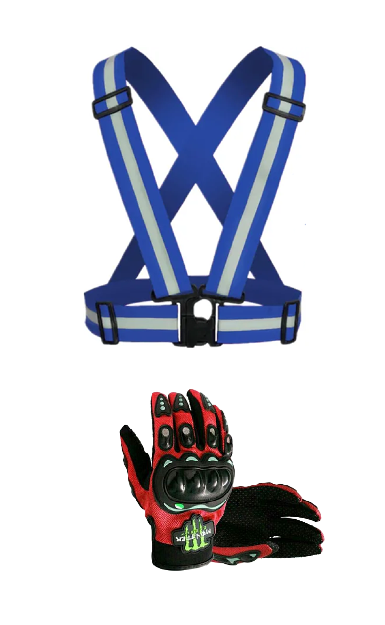 Motorcycle Vision and Safety Grip Safety Gears: Reflective Straps and Full/Half Riding Gloves