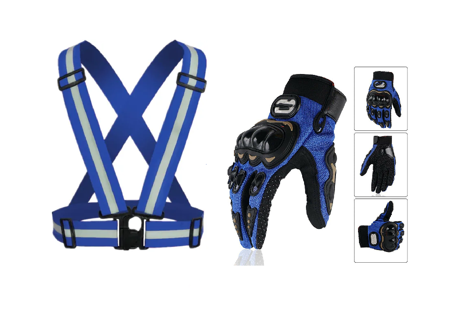 Motorcycle Vision and Safety Grip Safety Gears: Reflective Straps and Full/Half Riding Gloves