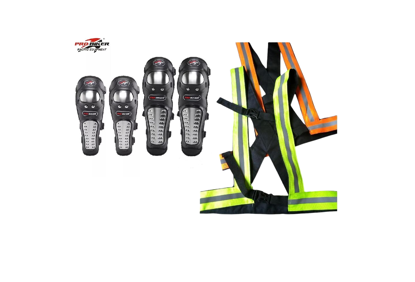 Pro Biker Knee Guards- 2 PCS ( A pair) & Elbow guards- 2 PCS ( A Pair) and Fashion Motorcycle Reflector Straps ( 2 Pieces)