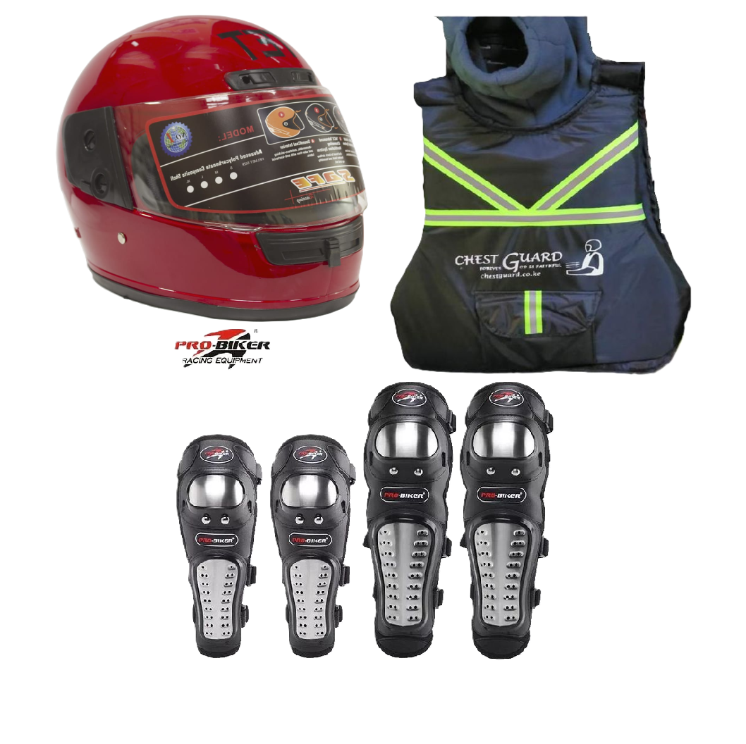Motorcycle Riders Storm Guard Pro 3-Piece Rider Protection Set:  Full Head Helmet, Chest Guard and Pro-Biker Knee & Elbow Guards Set