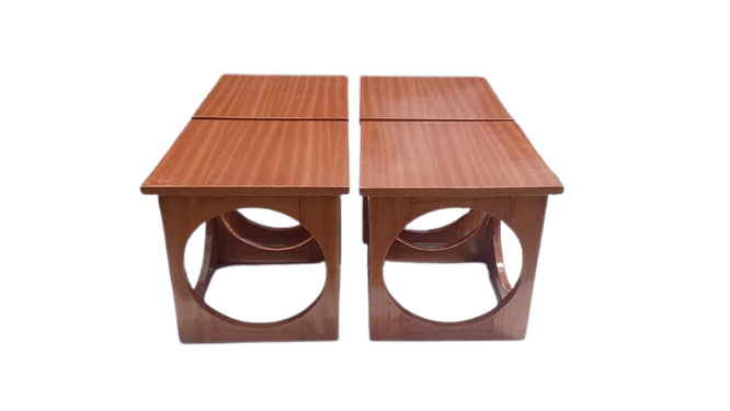 (PROMOTION!!!)Contemporary Wooden Stool with Artistic Circular Cutouts – Side Table or Extra Seating Strong & Durable
