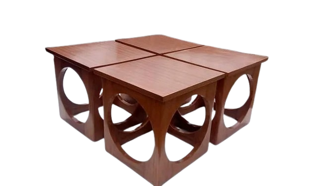 (PROMOTION!!!)Contemporary Wooden Stool with Artistic Circular Cutouts – Side Table or Extra Seating Strong & Durable