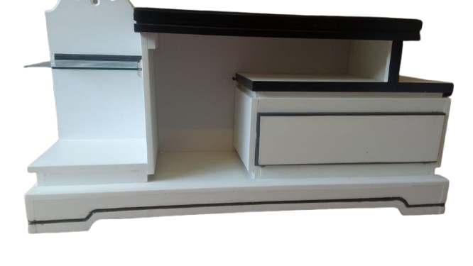 Modern White & Black TV Stand with LED Light – Multi-Tier Entertainment Unit with Drawer & Shelf