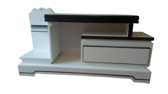 Modern White & Black TV Stand with LED Light – Multi-Tier Entertainment Unit with Drawer & Shelf