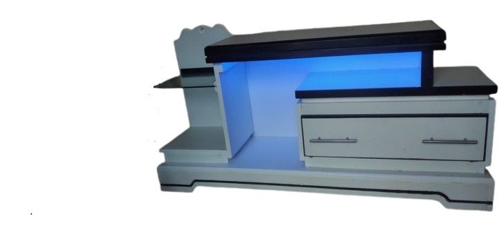 Modern White & Black TV Stand with LED Light – Multi-Tier Entertainment Unit with Drawer & Shelf