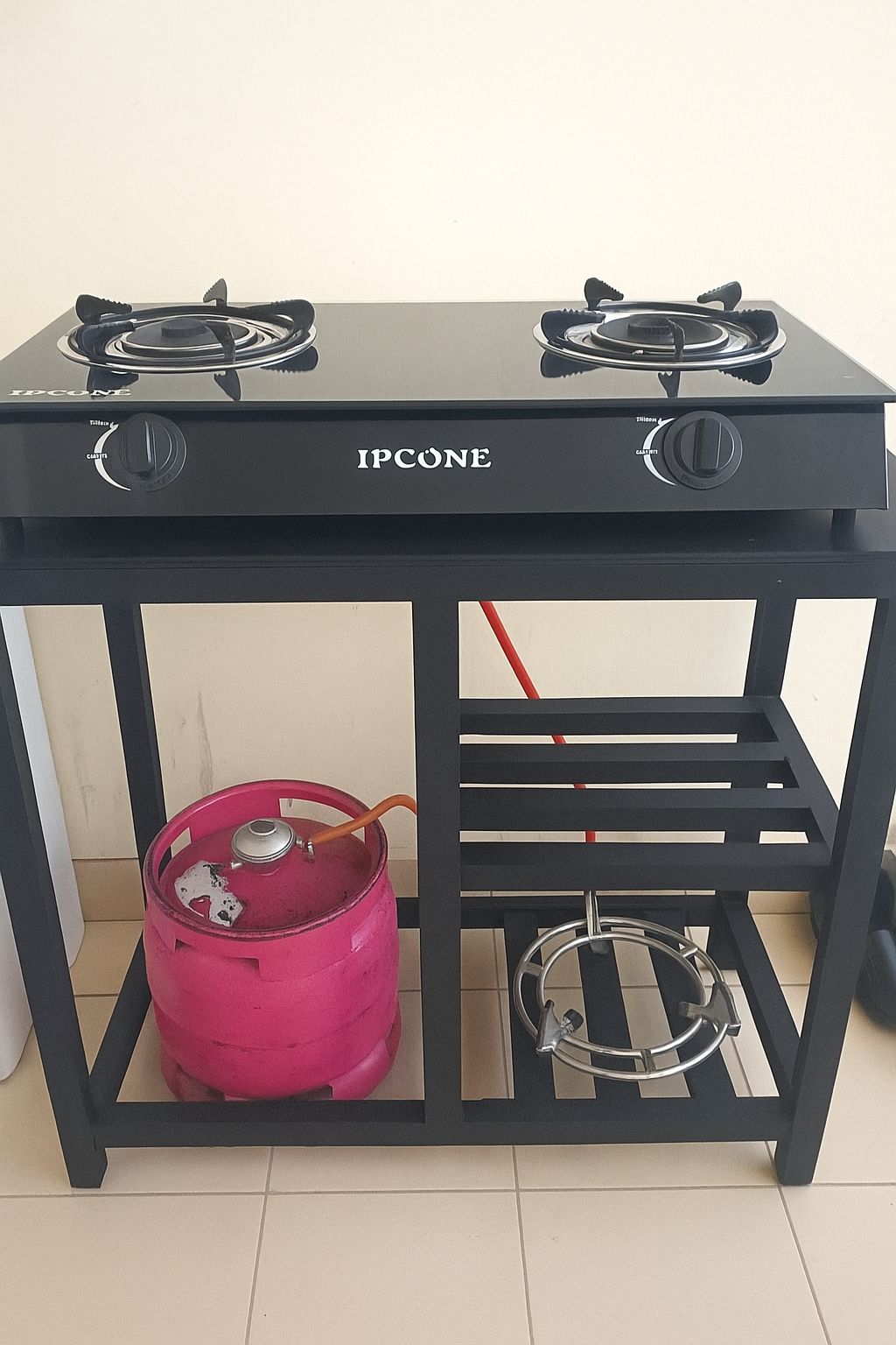Black Wooden Kitchen Table for 2-Burner Gas Cooker & Storage 6-ply – Compact Dining & Cooking Solution With shelves and storage space for 6kg or 13kg LPG Gas.Living room kitchen furniture(Table only)